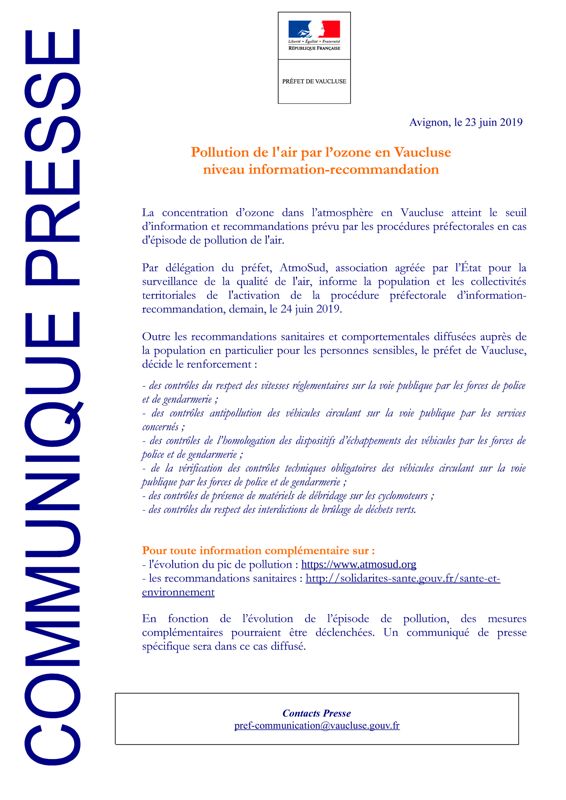Pollution ozone juin 2019