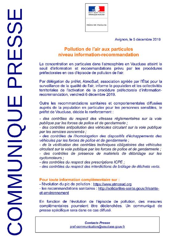 Poulltion Vaucluse décambre 2019