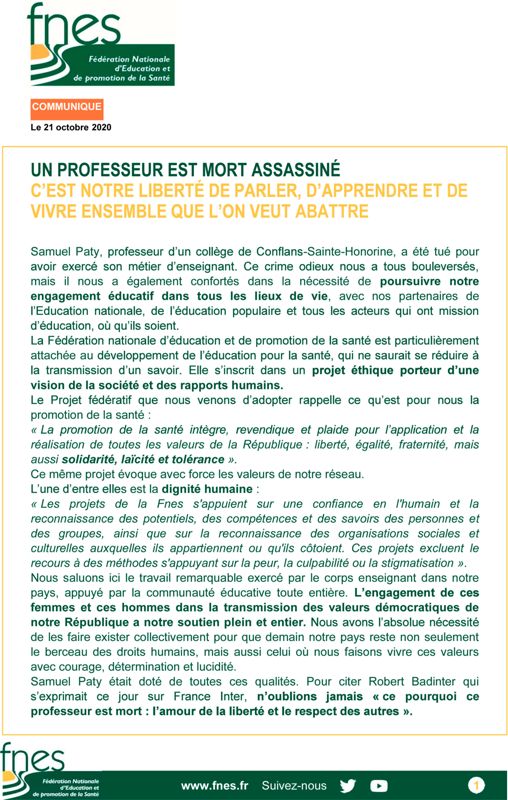 Communiqué FNES 21 octobre 2020