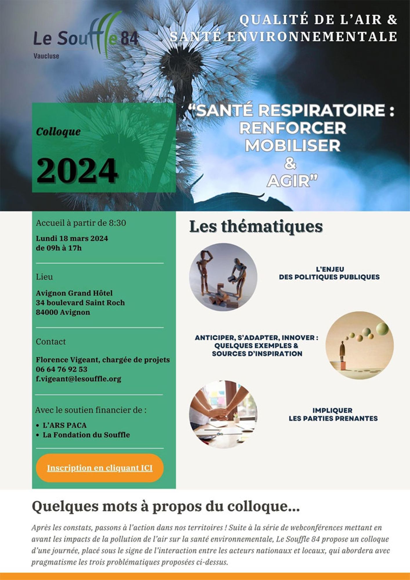 "Santé respiratoire : renforcer, mobiliser et agir". Colloque 2024 du Souffle 84