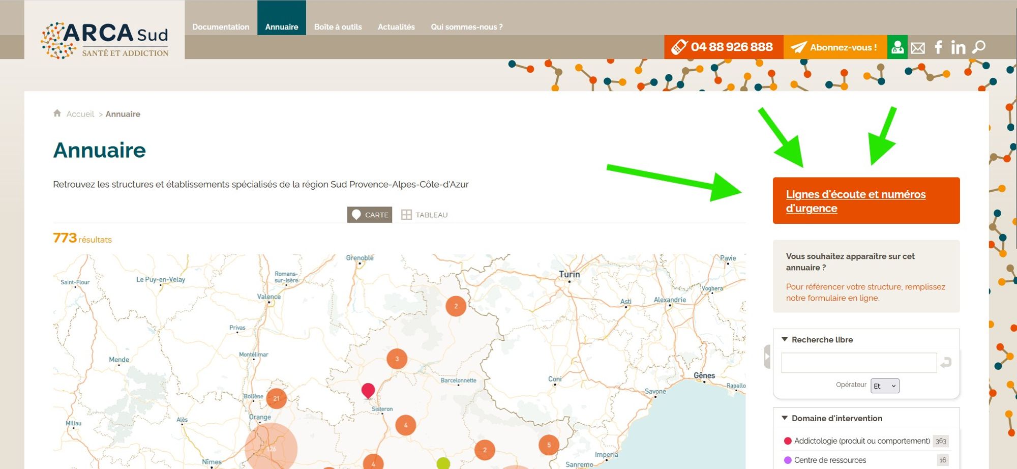 Une nouvelle page dédiée aux Lignes d'écoute et numéros d'urgence