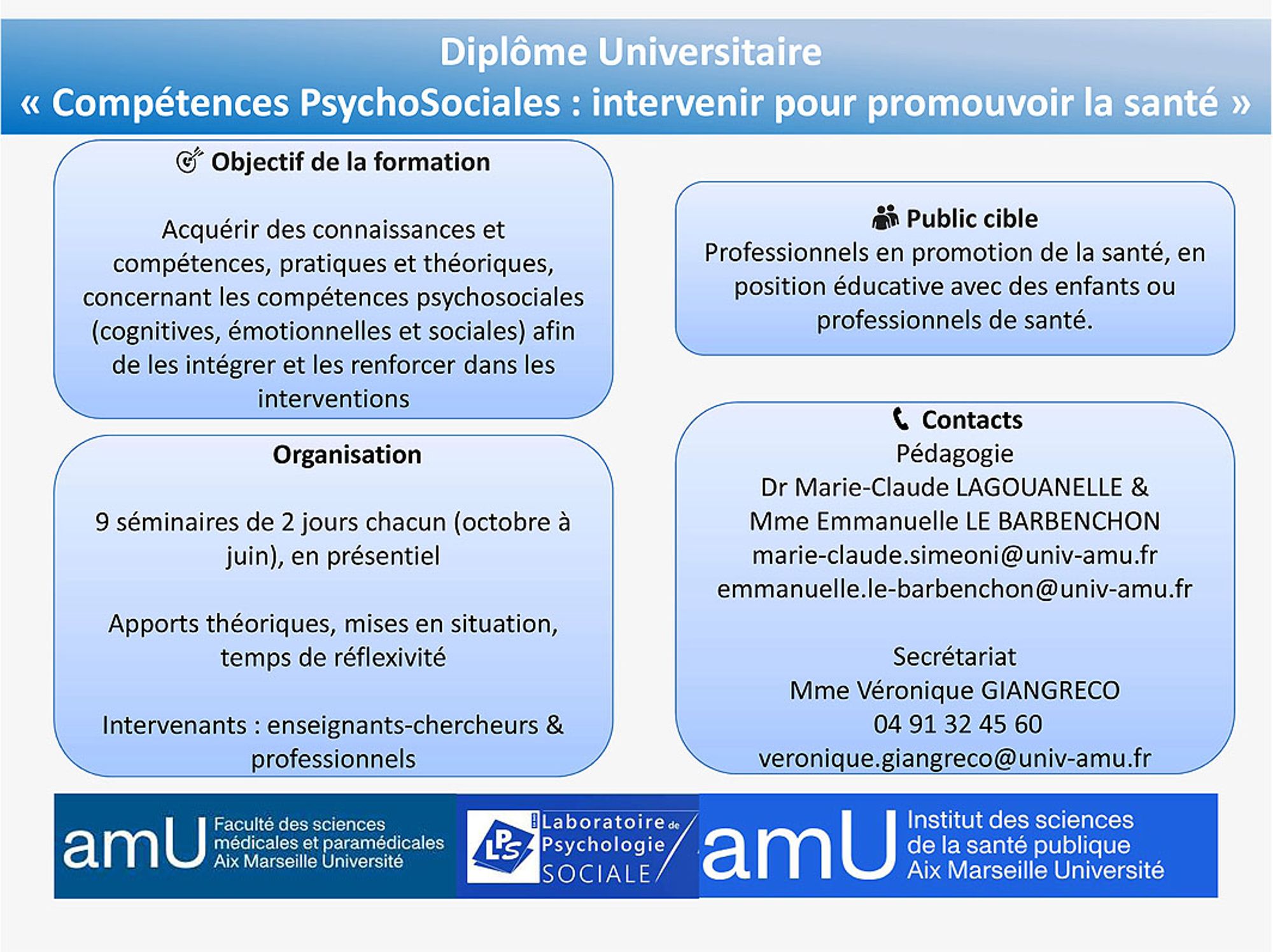 Diplôme Universitaire "Compétences psychosociales : intervenir pour promouvoir la santé"